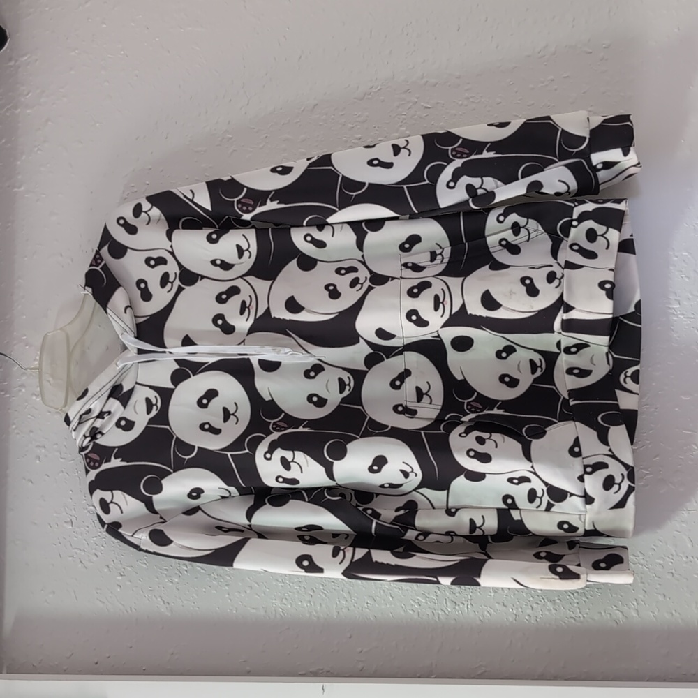 Lightweight Panda Print Hoodie Unisex Large Black And White